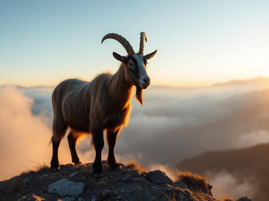 Stambecco su una cresta alpina all'alba